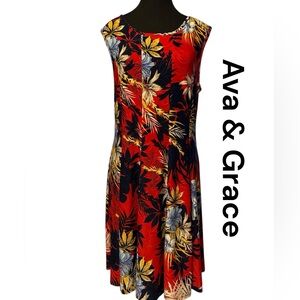 Ava & Grace Vibrant Red Floral Midi Dress